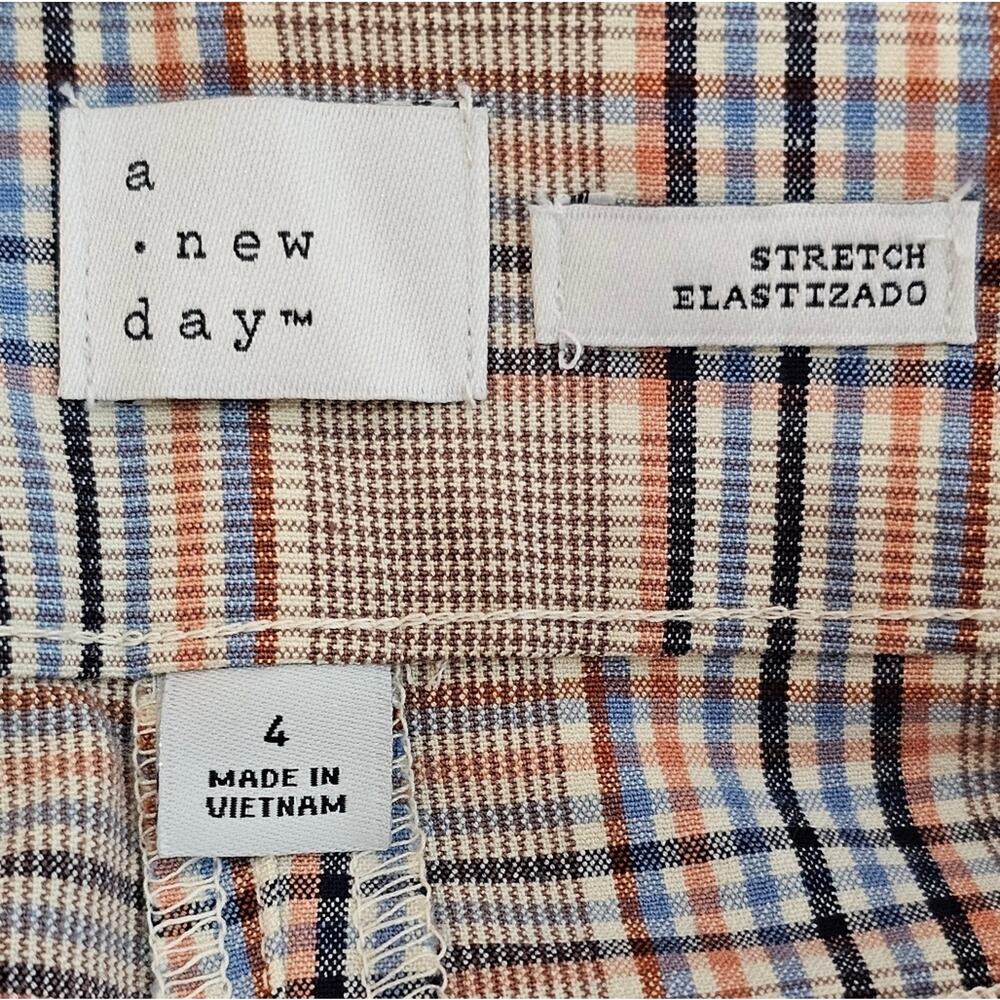 A New Day Plaid High Rise Tie Waist Stretch Paints with Tapered Ankles Size 4 - Picture 7 of 9